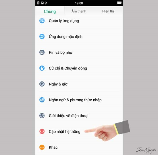 cài đặt chọn cập nhật hệ thống 